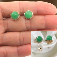 Load image into Gallery viewer, 14K Yellow Gold Diamond Green Jade Stud Earrings