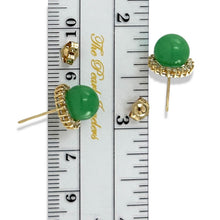 Load image into Gallery viewer, 14K Yellow Gold Diamond Green Jade Stud Earrings