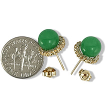 Load image into Gallery viewer, 14K Yellow Gold Diamond Green Jade Stud Earrings