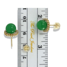 Load image into Gallery viewer, 14K Yellow Gold Diamond Green Jade Stud Earrings