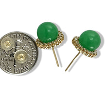 Load image into Gallery viewer, 14K Yellow Gold Diamond Green Jade Stud Earrings