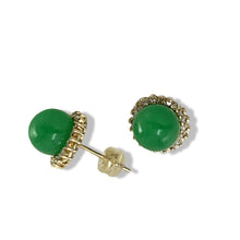 Load image into Gallery viewer, 14K Yellow Gold Diamond Green Jade Stud Earrings