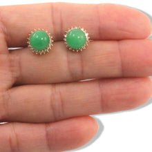 Load image into Gallery viewer, 14K Yellow Gold Diamond Green Jade Stud Earrings