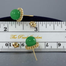 Load image into Gallery viewer, 14K Yellow Gold Diamond Green Jade Stud Earrings