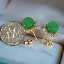 Load image into Gallery viewer, 14K Yellow Gold Diamond Green Jade Stud Earrings