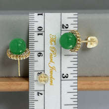 Load image into Gallery viewer, 14K Yellow Gold Diamond Green Jade Stud Earrings