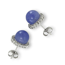 Load image into Gallery viewer, 14K White Gold Diamond Lavender Jade Stud Earrings