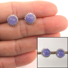 Load image into Gallery viewer, 1189997-Real-14k-White-Gold-Diamond-Lavender-Jade-Stud-Earrings