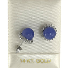 Load image into Gallery viewer, 1189997-Real-14k-White-Gold-Diamond-Lavender-Jade-Stud-Earrings