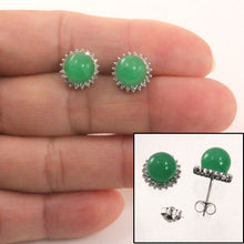 Load image into Gallery viewer, 1189998-14k-Solid-White-Gold-Diamond-Green-Jade-Stud-Earrings