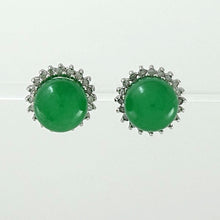 Load image into Gallery viewer, 1189998-14k-Solid-White-Gold-Diamond-Green-Jade-Stud-Earrings