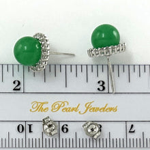 Load image into Gallery viewer, 1189998-14k-Solid-White-Gold-Diamond-Green-Jade-Stud-Earrings