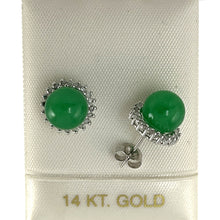 Load image into Gallery viewer, 1189998-14k-Solid-White-Gold-Diamond-Green-Jade-Stud-Earrings