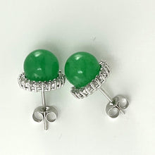 Load image into Gallery viewer, 1189998-14k-Solid-White-Gold-Diamond-Green-Jade-Stud-Earrings