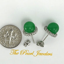 Load image into Gallery viewer, 1189998-14k-Solid-White-Gold-Diamond-Green-Jade-Stud-Earrings