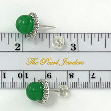 Load image into Gallery viewer, 1189998-14k-Solid-White-Gold-Diamond-Green-Jade-Stud-Earrings