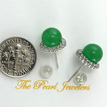 Load image into Gallery viewer, 1189998-14k-Solid-White-Gold-Diamond-Green-Jade-Stud-Earrings