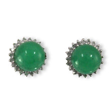 Load image into Gallery viewer, 14K White Gold Diamond Green Jade Stud Earrings
