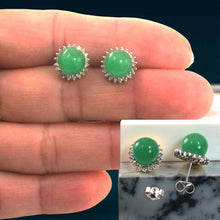 Load image into Gallery viewer, 14K White Gold Diamond Green Jade Stud Earrings
