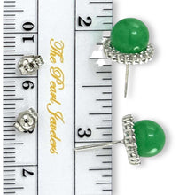 Load image into Gallery viewer, 14K White Gold Diamond Green Jade Stud Earrings