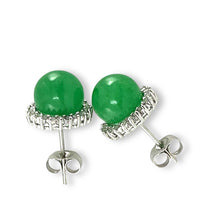 Load image into Gallery viewer, 14K White Gold Diamond Green Jade Stud Earrings