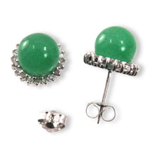 Load image into Gallery viewer, 14K White Gold Diamond Green Jade Stud Earrings