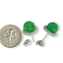 Load image into Gallery viewer, 14K White Gold Diamond Green Jade Stud Earrings
