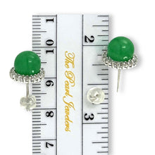 Load image into Gallery viewer, 14K White Gold Diamond Green Jade Stud Earrings