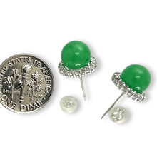 Load image into Gallery viewer, 14K White Gold Diamond Green Jade Stud Earrings