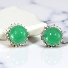 Load image into Gallery viewer, 14K White Gold Diamond Green Jade Stud Earrings
