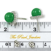 Load image into Gallery viewer, 14K White Gold Diamond Green Jade Stud Earrings