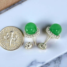 Load image into Gallery viewer, 14K White Gold Diamond Green Jade Stud Earrings