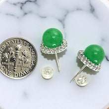 Load image into Gallery viewer, 14K White Gold Diamond Green Jade Stud Earrings