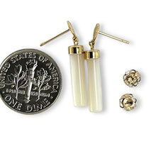 Load image into Gallery viewer, 14K Yellow Gold Oriental Dangle Tube White Mother of Pearl Earrings