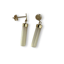 Load image into Gallery viewer, 14K Yellow Gold Oriental Dangle Tube White Mother of Pearl Earrings
