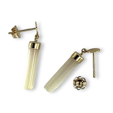 Load image into Gallery viewer, 14K Yellow Gold Oriental Dangle Tube White Mother of Pearl Earrings