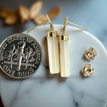 Load image into Gallery viewer, 14K Yellow Gold Oriental Dangle Tube White Mother of Pearl Earrings