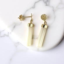 Load image into Gallery viewer, 14K Yellow Gold Oriental Dangle Tube White Mother of Pearl Earrings