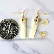 Load image into Gallery viewer, 14K Yellow Gold Oriental Dangle Tube White Mother of Pearl Earrings