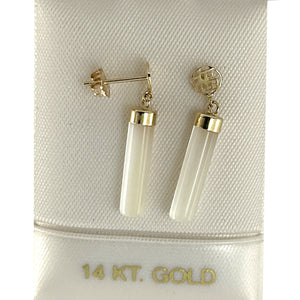 1196700 14KT SOLID YELLOW GOLD ORIENTAL DANGLE TUBE MOTHER OF PEARL EARRINGS