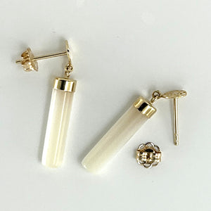 1196700 14KT SOLID YELLOW GOLD ORIENTAL DANGLE TUBE MOTHER OF PEARL EARRINGS