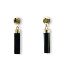 Load image into Gallery viewer, 14K Yellow Gold Good Fortune Column Black Onyx Stud Earrings