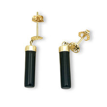 Load image into Gallery viewer, 14K Yellow Gold Good Fortune Column Black Onyx Stud Earrings