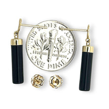 Load image into Gallery viewer, 14K Yellow Gold Good Fortune Column Black Onyx Stud Earrings