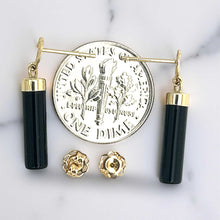 Load image into Gallery viewer, 14K Yellow Gold Good Fortune Column Black Onyx Stud Earrings