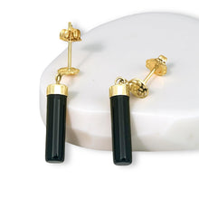 Load image into Gallery viewer, 14K Yellow Gold Good Fortune Column Black Onyx Stud Earrings