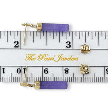 Load image into Gallery viewer, 14K Yellow Gold Good Fortune Dangle Tube Lavender Jade Earrings