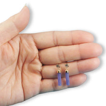 Load image into Gallery viewer, 14K Yellow Gold Good Fortune Dangle Tube Lavender Jade Earrings
