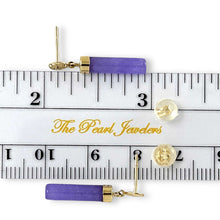 Load image into Gallery viewer, 14K Yellow Gold Good Fortune Dangle Tube Lavender Jade Earrings
