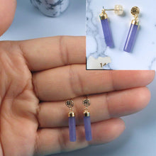 Load image into Gallery viewer, 14K Yellow Gold Good Fortune Dangle Tube Lavender Jade Earrings